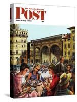 "Writing Postcards Home," Saturday Evening Post Cover, June 30, 1962-Constantin Alajalov-Stretched Canvas