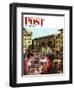 "Writing Postcards Home," Saturday Evening Post Cover, June 30, 1962-Constantin Alajalov-Framed Giclee Print