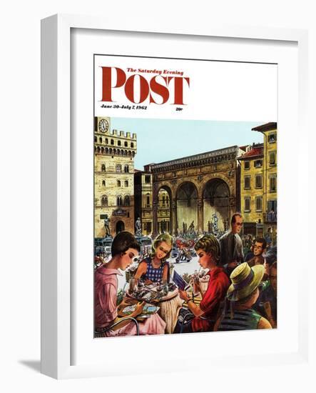"Writing Postcards Home," Saturday Evening Post Cover, June 30, 1962-Constantin Alajalov-Framed Giclee Print