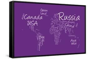 Writing Text Map of the World Map-Michael Tompsett-Framed Stretched Canvas