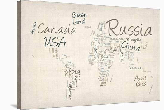 Writing Text Map of the World Map-Michael Tompsett-Stretched Canvas