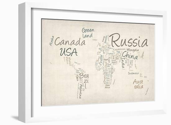 Writing Text Map of the World Map-Michael Tompsett-Framed Art Print