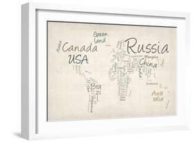 Writing Text Map of the World Map-Michael Tompsett-Framed Art Print