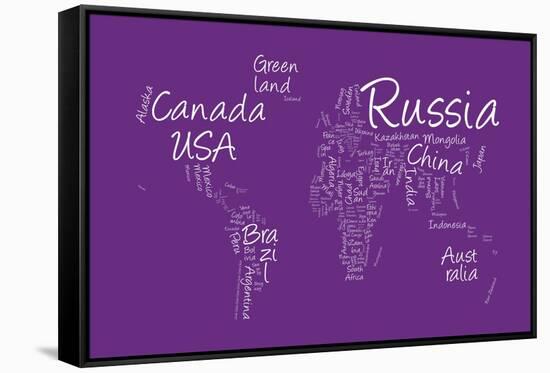 Writing Text Map of the World Map-Michael Tompsett-Framed Stretched Canvas