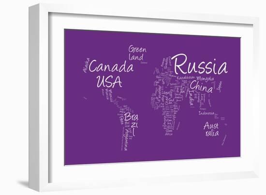 Writing Text Map of the World Map-Michael Tompsett-Framed Art Print