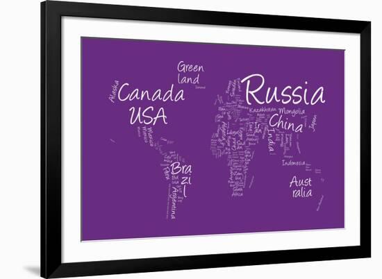 Writing Text Map of the World Map-Michael Tompsett-Framed Art Print