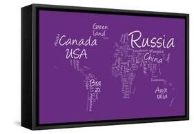 Writing Text Map of the World Map-Michael Tompsett-Framed Stretched Canvas