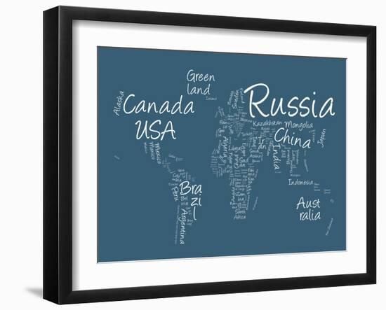 Writing Text Map of the World Map-Michael Tompsett-Framed Art Print