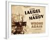 WRONG AGAIN, from top: Stan Laurel, Oliver Hardy on title lobbycard, 1929-null-Framed Art Print