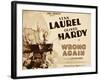 WRONG AGAIN, from top: Stan Laurel, Oliver Hardy on title lobbycard, 1929-null-Framed Art Print