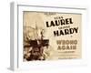 WRONG AGAIN, from top: Stan Laurel, Oliver Hardy on title lobbycard, 1929-null-Framed Art Print