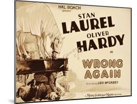 WRONG AGAIN, from top: Stan Laurel, Oliver Hardy on title lobbycard, 1929-null-Mounted Art Print