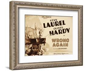 WRONG AGAIN, from top: Stan Laurel, Oliver Hardy on title lobbycard, 1929-null-Framed Art Print