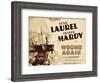 WRONG AGAIN, from top: Stan Laurel, Oliver Hardy on title lobbycard, 1929-null-Framed Art Print