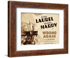 WRONG AGAIN, from top: Stan Laurel, Oliver Hardy on title lobbycard, 1929-null-Framed Art Print