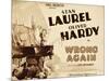 WRONG AGAIN, from top: Stan Laurel, Oliver Hardy on title lobbycard, 1929-null-Mounted Art Print