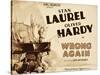 WRONG AGAIN, from top: Stan Laurel, Oliver Hardy on title lobbycard, 1929-null-Stretched Canvas