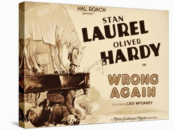 WRONG AGAIN, from top: Stan Laurel, Oliver Hardy on title lobbycard, 1929-null-Stretched Canvas