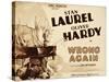 WRONG AGAIN, from top: Stan Laurel, Oliver Hardy on title lobbycard, 1929-null-Stretched Canvas
