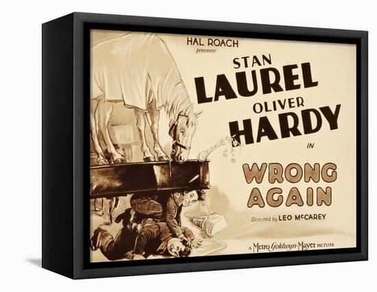 WRONG AGAIN, from top: Stan Laurel, Oliver Hardy on title lobbycard, 1929-null-Framed Stretched Canvas