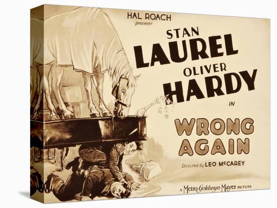 WRONG AGAIN, from top: Stan Laurel, Oliver Hardy on title lobbycard, 1929-null-Stretched Canvas