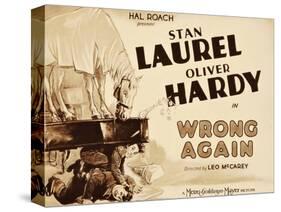 WRONG AGAIN, from top: Stan Laurel, Oliver Hardy on title lobbycard, 1929-null-Stretched Canvas