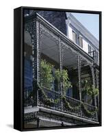 Wrought Iron Balcony, French Quarter, New Orleans, Louisiana, USA-Charles Bowman-Framed Stretched Canvas
