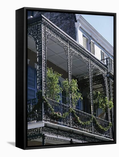 Wrought Iron Balcony, French Quarter, New Orleans, Louisiana, USA-Charles Bowman-Framed Stretched Canvas