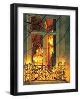 Wrought Iron Railing with Christmas Decorations, Baccarat Museum Shop and Restaurant-Per Karlsson-Framed Photographic Print