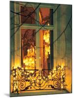 Wrought Iron Railing with Christmas Decorations, Baccarat Museum Shop and Restaurant-Per Karlsson-Mounted Photographic Print