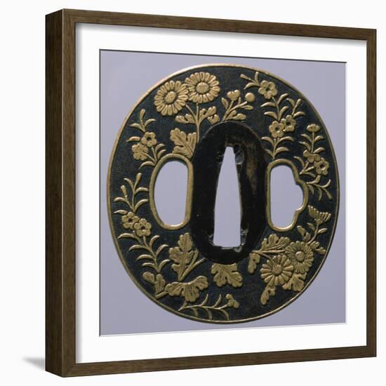 Wrought Iron Shakudo Nanako Tsuba, Japan-null-Framed Giclee Print