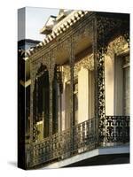 Wrought Ironwork on Balcony, French Quarter, New Orleans, Louisiana, USA-Charles Bowman-Stretched Canvas