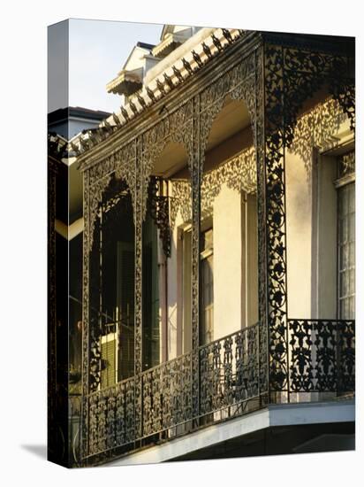 Wrought Ironwork on Balcony, French Quarter, New Orleans, Louisiana, USA-Charles Bowman-Stretched Canvas