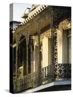 Wrought Ironwork on Balcony, French Quarter, New Orleans, Louisiana, USA-Charles Bowman-Stretched Canvas