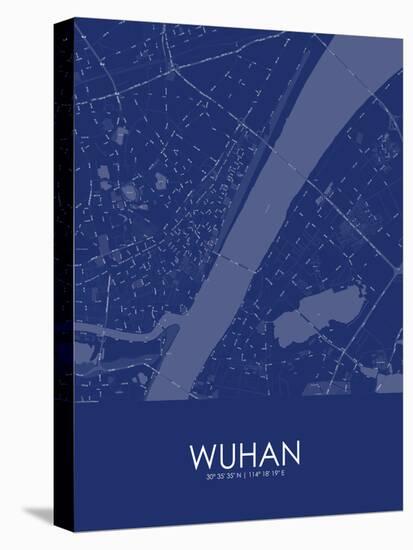 Wuhan, China Blue Map-null-Stretched Canvas