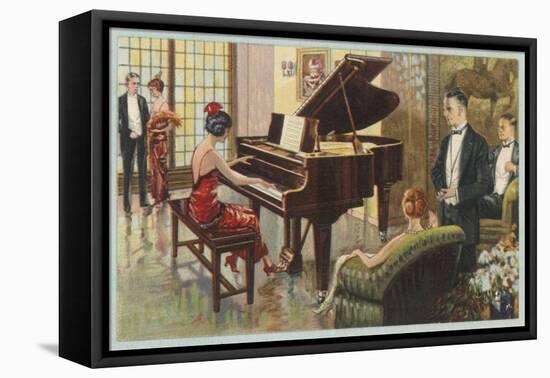 Wurlitzer Piano in Home-null-Framed Stretched Canvas