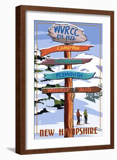 WVRCC, New Hampshire - Snow Destination Signpost-Lantern Press-Framed Art Print