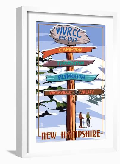 WVRCC, New Hampshire - Snow Destination Signpost-Lantern Press-Framed Art Print