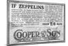 WW1 - Ad for Repirators - Threat of Gas Attack by Zeppelins-null-Mounted Art Print