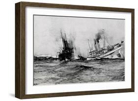 WW1 - British Hospital Ship Anglia Sinks, November 17th 1915-Charles Dixon-Framed Art Print