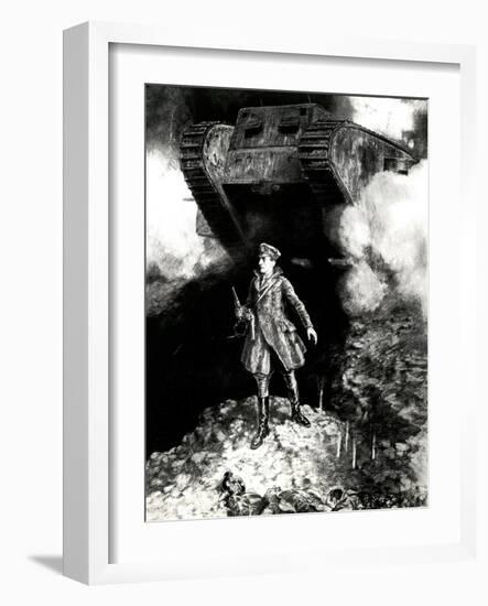 WW1 - Captain Hotblack Guides Tank into Action-Percy F.s. Spence-Framed Art Print