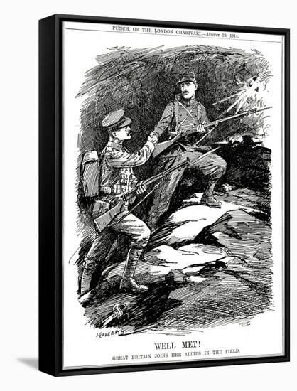 WW1 - Cartoon - Britain Joins Her Allies-Leonard Craven Hill-Framed Stretched Canvas