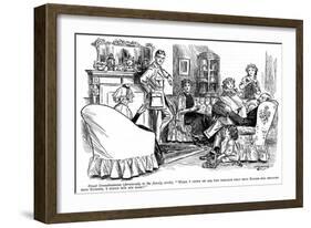 WW1 Cartoon - Family Knitting-H.m. Brock-Framed Art Print