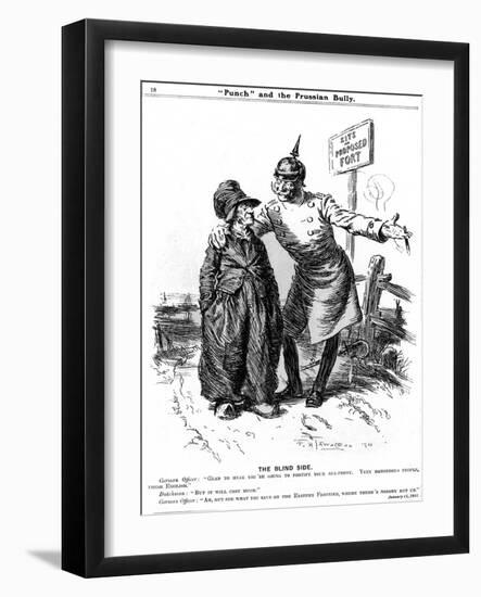 WW1 - Cartoon - the Prussian Bully and Blind Side-F.h. Townsend-Framed Art Print