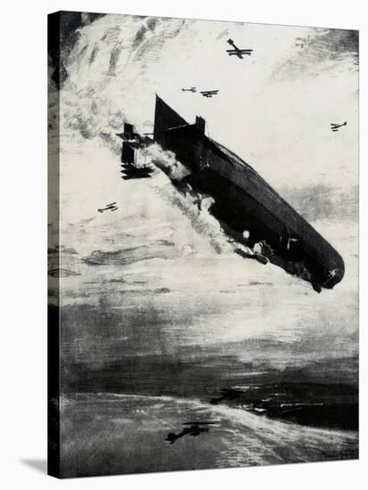 WW1 - Commodore Bigsworth Drops Bombs on Zeppelin, 1915-Donald Maxwell-Stretched Canvas