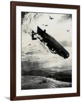 WW1 - Commodore Bigsworth Drops Bombs on Zeppelin, 1915-Donald Maxwell-Framed Art Print