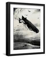 WW1 - Commodore Bigsworth Drops Bombs on Zeppelin, 1915-Donald Maxwell-Framed Art Print