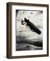 WW1 - Commodore Bigsworth Drops Bombs on Zeppelin, 1915-Donald Maxwell-Framed Art Print