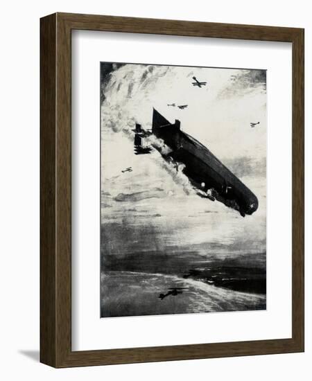 WW1 - Commodore Bigsworth Drops Bombs on Zeppelin, 1915-Donald Maxwell-Framed Art Print