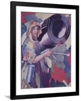 Ww1 French Military Camouflage Artist - a Camoufleur - Paints the Barrel of an Artillery Piece-null-Framed Giclee Print